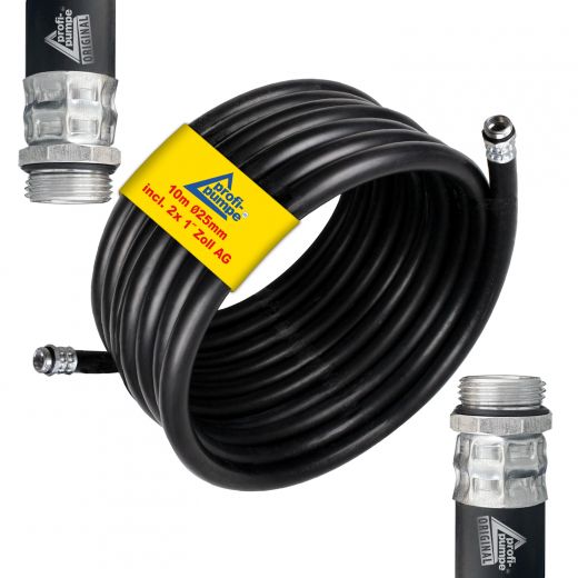 Diesel Gummi-Schlauch-Set 1.1 Innendurchmesser 25mm mit 1"-AG-Schlauchtüllen, schwarz, 10m