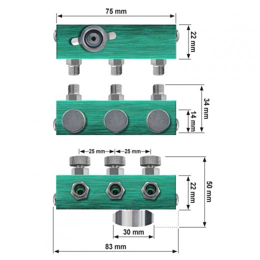 AirBrush 3-fach Multiswitch, Airbrush Verteiter, Airbrush 3er Adapter, Airbrush 3 Anschluss Regler