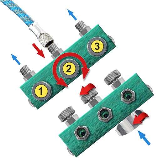 AirBrush 3-fach Multiswitch, Airbrush Verteiter, Airbrush 3er Adapter, Airbrush 3 Anschluss Regler