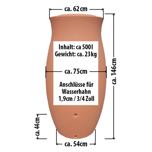 Regentonne Maja, Regenfass in Amphorenform, 500 Liter, Außenmaße