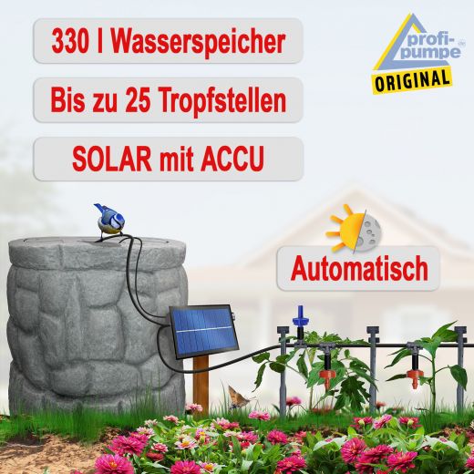 Solar_Drop P25 mit Regentonne BRUNNEN granit-grau (330l), Automatische Bewesserung