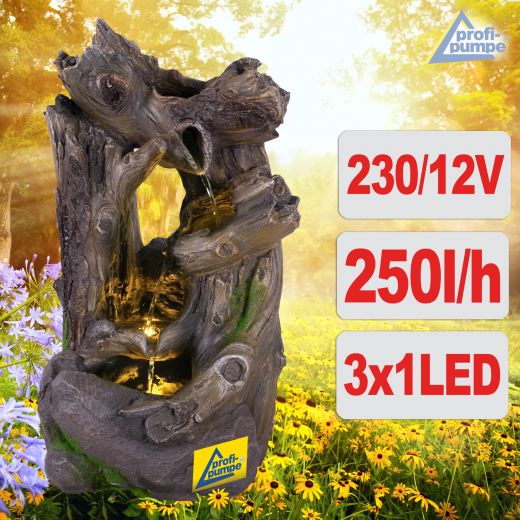 230V - Gartenbrunnen WALD-GEFLÜSTER  mit LED-Licht
