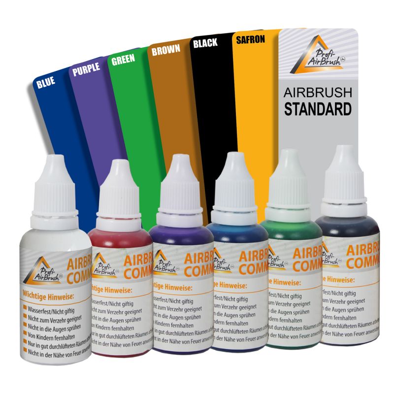 Airbrush Farben 6er Set, universal, auf Alkoholbasis, auch für Tattoo geeignet AIRBRUSH FARBEN 6er Set, 30ml für Airbrush, universal einsetzbar, Airbrush-Tattoo