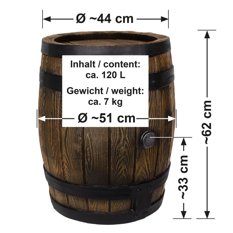 Regentonne Eichenfass 120l (ohne Auslaufhahn)