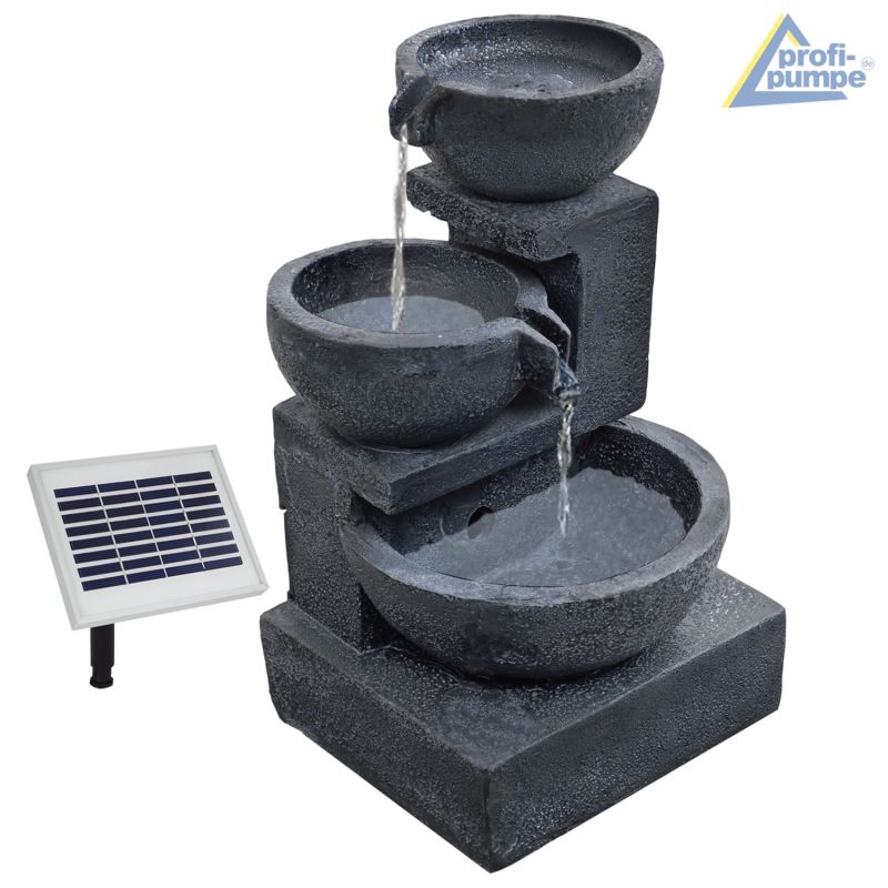 Solar-Brunnen "GRANITSCHALEN-KASKADE-2" mit LiIon-Akku und LED-Licht