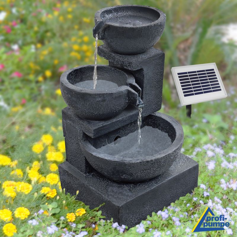 Solar Brunnen Granitschalen Kaskade 2 Mit Liion Akku Und Led Licht