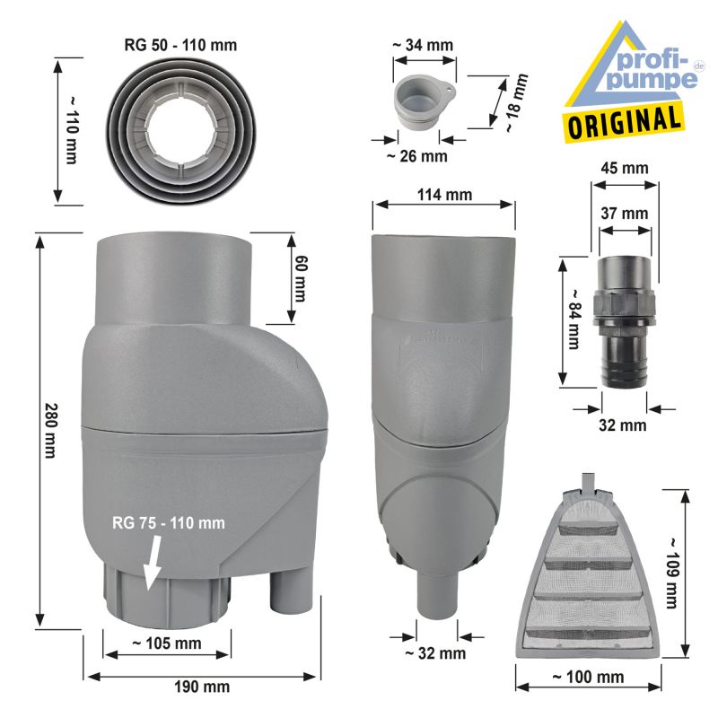 Fallrohrfilter T33 zink-grau Fallrohrfilter T33 zink-grau, Regenfilter, REGENSAMMLER REGENWASSER SAMMLER FÜLLAUTOMAT FALLROHRFILTER REGEN, Laubabscheider