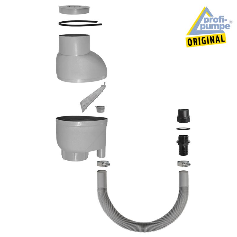 Fallrohrfilter T33 zink-grau, Aufbau Fallrohrfilter T33 zink-grau, Regenfilter, REGENSAMMLER REGENWASSER SAMMLER FÜLLAUTOMAT FALLROHRFILTER REGEN, Laubabscheider