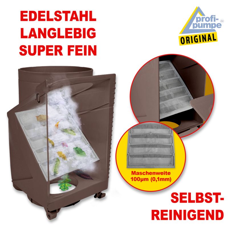 Regen-Filter T 50 Kupfer-Braun, Regenfilter, REGENSAMMLER REGENWASSER SAMMLER FÜLLAUTOMAT FALLROHRFILTER REGEN, Laubabscheider