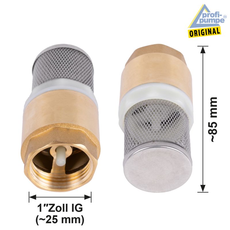 1"-Rückschlagventil mit Vorfilter ohne Schlauchtülle Abmessungen 1"-Rückschlagventil mit Vorfilter ohne Schlauchtülle Abmessungen