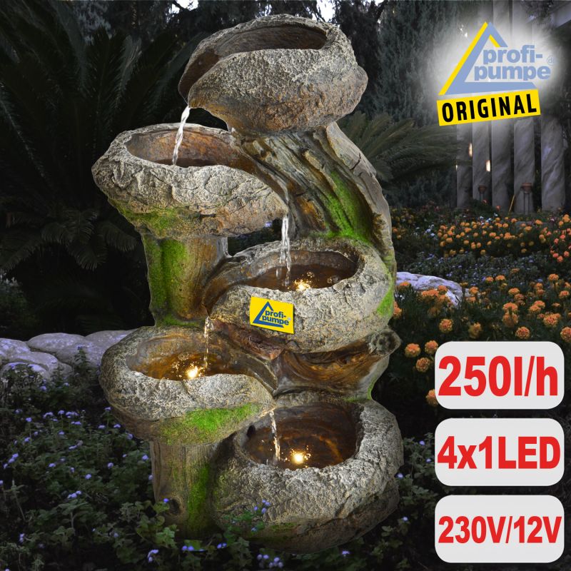 Design Gartenbrunnen mit LED Beleuchtung Wasserfall Zierbrunnen Wasserspiel 