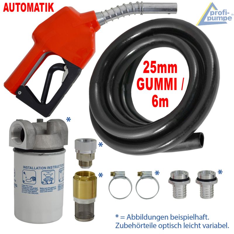 Diesel Zubehör Paket 3 mit Gummi Schlauch, Automatik-Zapfpistole und Diesel-Filter  Diesel Zubehör Paket 3
