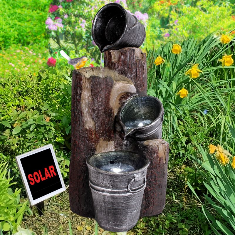 0 Solar - Gartenbrunnen PRETTY-BIRD mit Li-Ion-Akku & LED-Licht