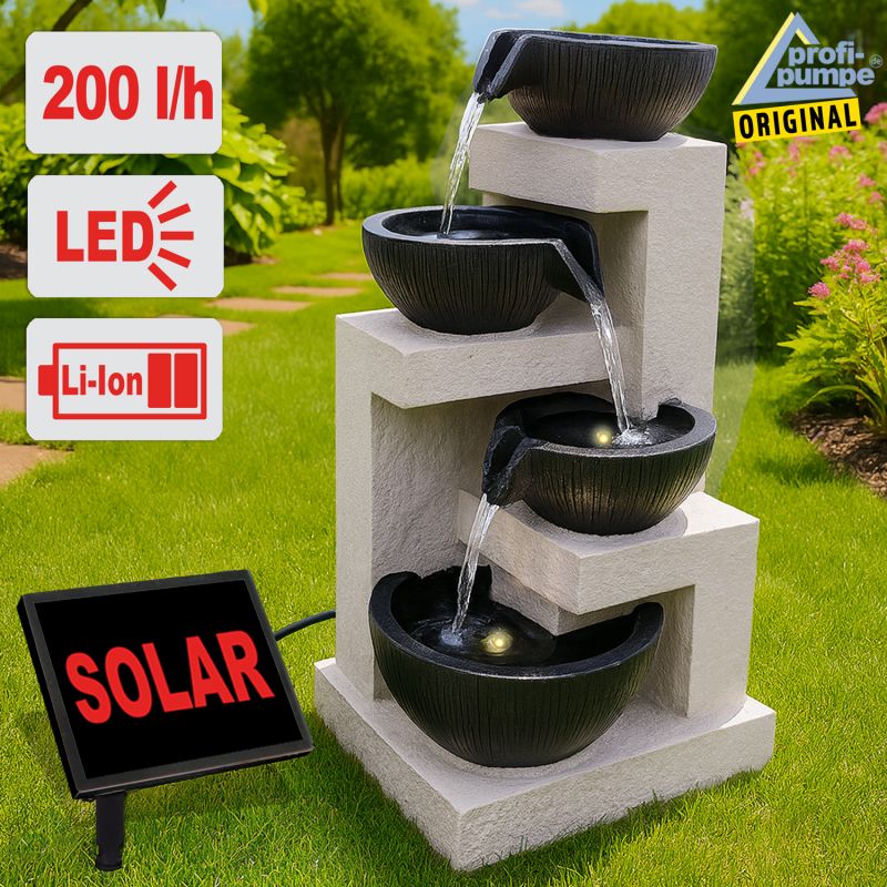 Solar Gartenbrunnen WASSERSCHALEN-KASKADE mit LED-Licht Solar Gartenbrunnen WASSERSCHALEN-KASKADE mit LED-Licht