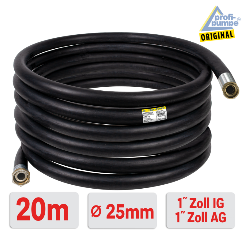 Diesel Gummi-Schlauch-Set 2.1 Innendurchmesser 25mm mit 1" Zoll AG-, 1" Zoll IG-Schlaucht&uuml;llen
