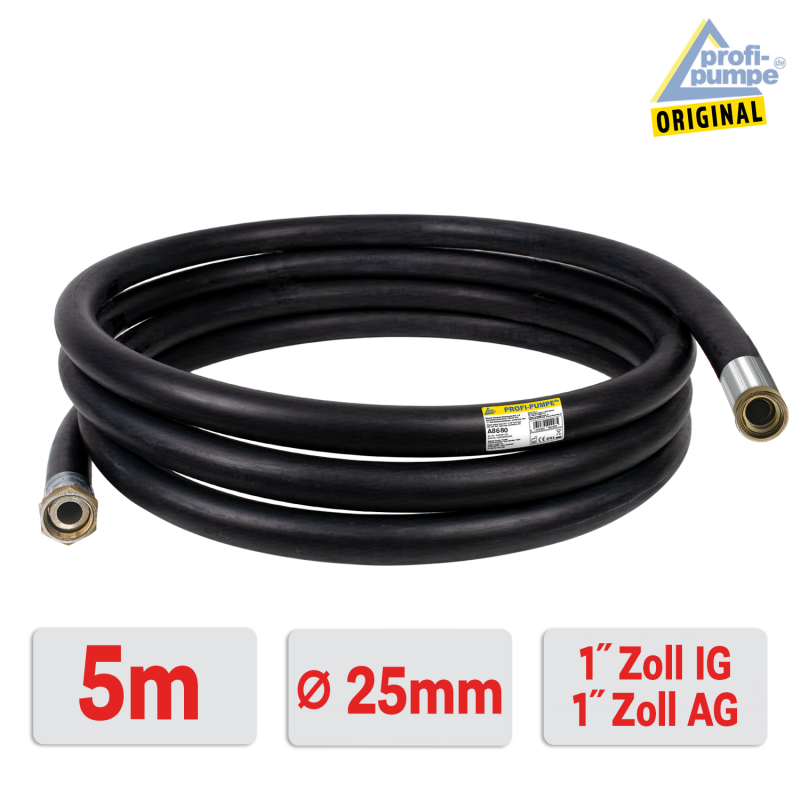 Diesel Gummi-Schlauch-Set 2.1 Innendurchmesser 25mm mit 1" Zoll AG-, 1" Zoll IG-Schlaucht&uuml;llen