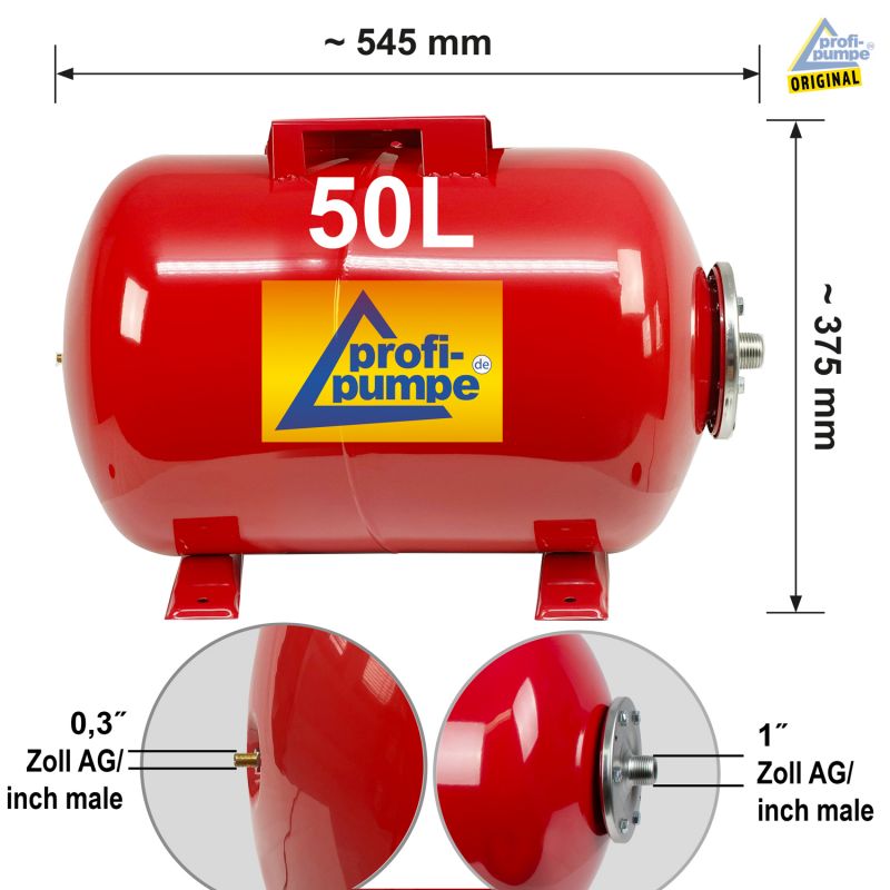 Drucktank Ausdehnungsgefäß, Kohlenstoffstahl, 50L - Abmessungen Drucktank Ausdehnungsgefäß, Kohlenstoffstahl, 50L - Abmessungen