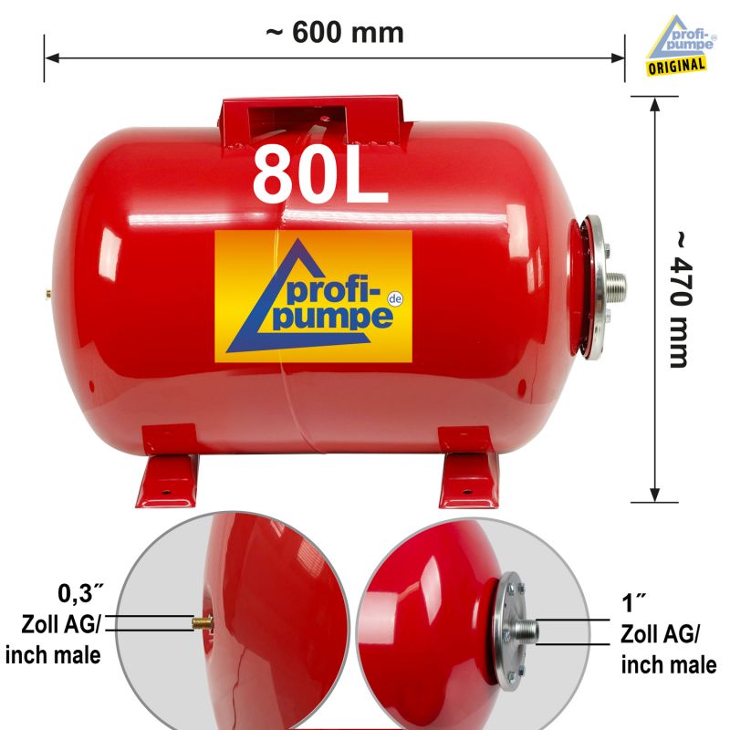 Drucktank Ausdehnungsgefäß, Kohlenstoffstahl, 80L - Abmessungen Drucktank Ausdehnungsgefäß, Kohlenstoffstahl, 80L - Abmessungen