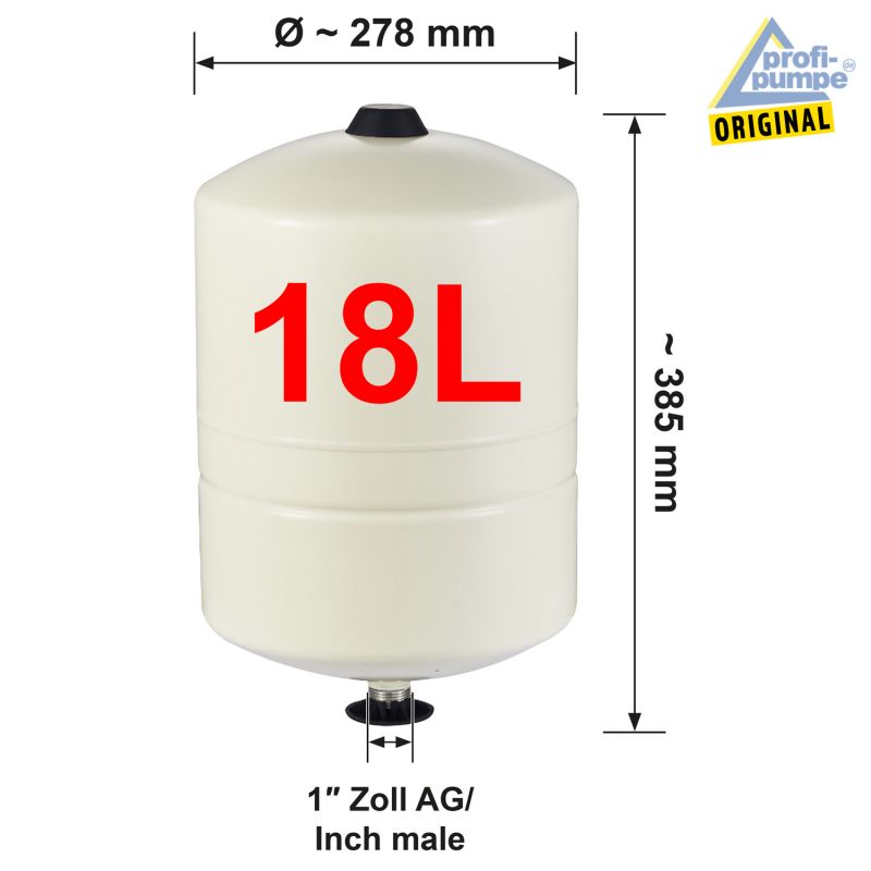 Drucktank Ausdehnungsgefäß, Polypropylen, 18L - Abmessungen Drucktank Ausdehnungsgefäß, Polypropylen, 18L - Abmessungen