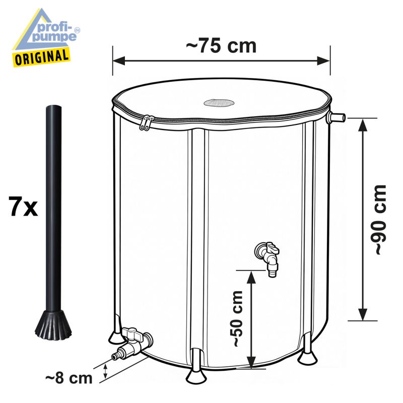 Faltbare Regentonne 400L RAIN-FLEX 400, Anthrazit-Grau - Abmessungen Faltbare Regentonne 400L RAIN-FLEX 400, Anthrazit-Grau - Abmessungen