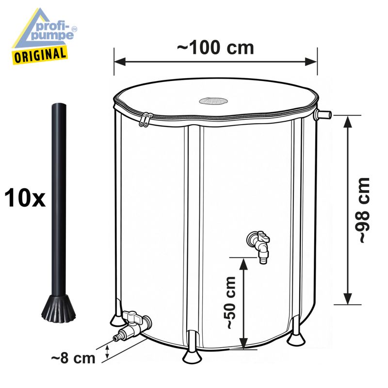 Faltbare Regentonne 750L RAIN-FLEX 750, Anthrazit-Grau - Abmessungen Faltbare Regentonne 750L RAIN-FLEX 750, Anthrazit-Grau - Abmessungen