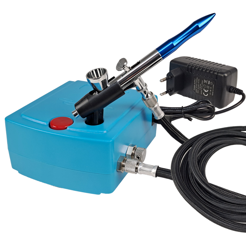 Profi-AirBrush Set Carry I Color II mit 4 Farben Set Profi-AirBrush Set Carry I Color II Mini Kompressor mit 4 Farben Set und Airbrushpistole Single-Action-Gun 207 D 0,3