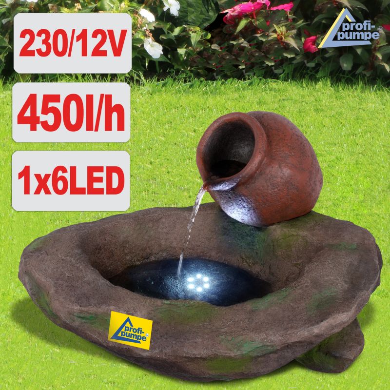 Gartenbrunnen WEIN-AMPHORE mit LED-Licht Gartenbrunnen Brunnen Zierbrunnen Vogelbad Wasserfall Gartenleuchte Teichpumpe Springbrunnen Wasserspiel