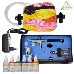 Profi-AirBrush Carry II Rosa Color mit 6 Farben Set - Unbegrenzte Möglichkeiten!! - Ideal für Einsteiger!!!