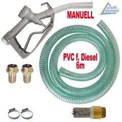  Dieselpumpen-Zubehör-Set: Zapfpistole für Dieselpumpen und Wasserpumpen, PVC-Schlauch, Rückschlagventil, Tüllen und Schlauch-Schellen