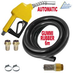  Dieselpumpen-Zubehör-Set:  Automatik-Zapfpistole für Dieselpumpen und Wasserpumpen, Gummi-Schlauch, Rückschlagventil, Tüllen und Schlauch-Schellen