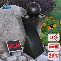  Solar - Brunnen GRANIT-BLACK-3 mit Li-Ion-Akku und LED-Licht