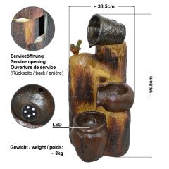 Solar - Brunnen Wasserspiel BAUMSTUMPF & TONKRÜGE-3 mit Li-Ion-Akku & LED-Licht (Neu)