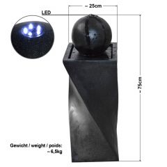 B-Ware Solar - Brunnen GRANIT-BLACK-2 mit LiIon-Akku & LED-Licht