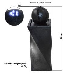  Solar - Brunnen GRANIT-BLACK-3 mit Li-Ion-Akku und LED-Licht