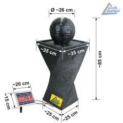 Solar Gartenbrunnen GRANIT-BLACK-2 (schwarzgrau)  mit LED-Licht und Li-Ion-Akku