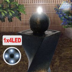 Solar Gartenbrunnen GRANIT-BLACK-2 (schwarzgrau)  mit LED-Licht und Li-Ion-Akku