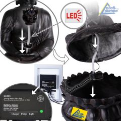 B-Ware Solar Gartenbrunnen BUDDHA-ETERNITY mit LED-Licht und Li-Ion-Akku
