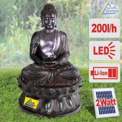 B-Ware Solar Gartenbrunnen BUDDHA-ETERNITY mit LED-Licht und Li-Ion-Akku