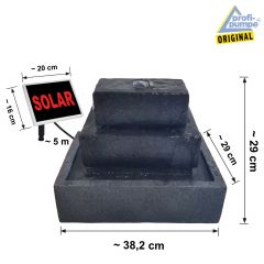 Solar Gartenbrunnen BASALT-KASKADE mit LED-Licht und Li-Ion-Akku