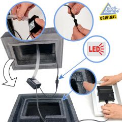 Solar Gartenbrunnen BASALT-KASKADE mit LED-Licht und Li-Ion-Akku