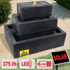 Solar Gartenbrunnen BASALT-KASKADE mit LED-Licht und Li-Ion-Akku