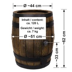 Regentonne Eichenfass 120L mit Messing-Wasserhahn 3/4 Zoll