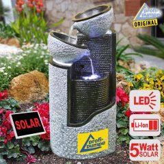 Solar - Brunnen Wasserspiel GRANIT-SÄULE & SCHALEN-3 mit Li-Ion-Akku & LED-Licht (Neu)