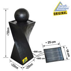 Solar - Brunnen GRANIT-BLACK-3 mit Li-Ion-Akku & LED-Licht