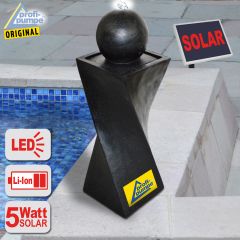 Solar - Brunnen GRANIT-BLACK-3 mit Li-Ion-Akku & LED-Licht