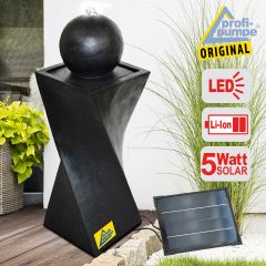  Solar - Brunnen GRANIT-BLACK-3 mit Li-Ion-Akku und LED-Licht