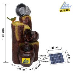 Solar - Brunnen Wasserspiel BAUMSTUMPF & TONKRÜGE-3 mit Li-Ion-Akku & LED-Licht (Neu)