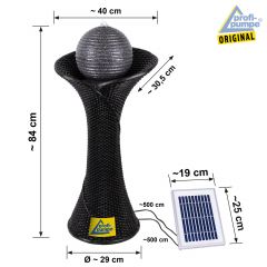 Solar - Brunnen RATTAN-3-2 schwarz mit Li-Ion-Akku & LED-Licht