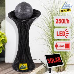 Solar - Brunnen RATTAN-3-2 schwarz mit LiIon-Akku & LED-Licht