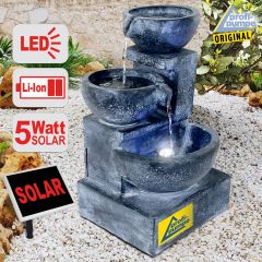  Solar-Brunnen GRANITSCHALEN-KASKADE-3 mit Li-Ion-Akku und LED-Licht